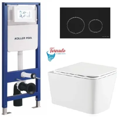 Інсталяція KollerPool AQUA LINE + TWIST Black панель змиву + підвісний унітаз KVADRO з сидінням Soft-close ( змив Tornado )