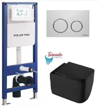 Інсталяція KollerPool AQUA LINE + TWIST White панель змиву + підвісний унітаз KVADRO START Black matt з сидінням Soft-close ( змив Tornado )