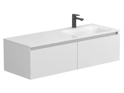 Тумба підвісна BASE МДФ фарбований Білий 0300n, soft-touch з умивальником JESSEL 1200 R Miraggio
