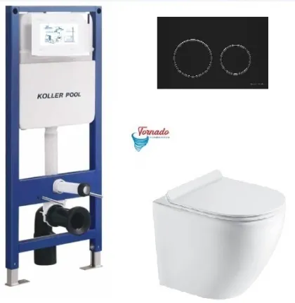 Інсталяція KollerPool AQUA LINE + TWIST Black панель змиву + підвісний унітаз ROUND Smart з сидінням Soft-close ( змив Tornado 3,0 )