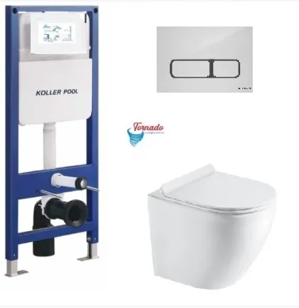 Інсталяція KollerPool AQUA LINE + EDGE White панель змиву + підвісний унітаз ROUND Smart з сидінням Soft-close ( змив Tornado 3,0 )