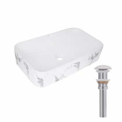 Раковина накладна Qtap Tern Раковина накладна 610x350x135 мм, Marble, прямокутна, з донним клапаном QTTER188MR49791