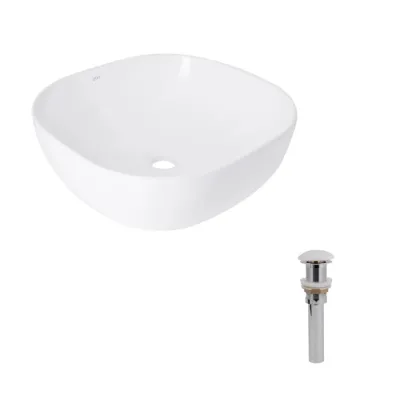 Комплект Qtap Kolibri: Раковина накладна 425x425x140 мм, White, квадратна + Донний клапан Pop-up PU02