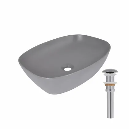 Раковина накладна Qtap Cardinal 500х380х140 мм, Stone grey, прямокутна, з донним клапаном QTCAR188SG49824