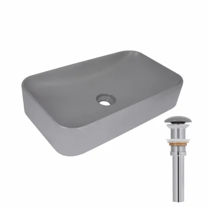 Раковина накладна Qtap Tern 610x350x135 мм, Stone grey, прямокутна, з донним клапаном QTTER188SG49789