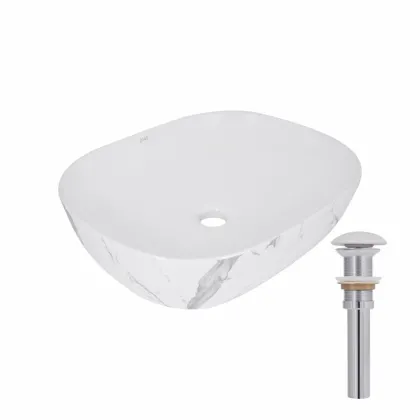 Раковина накладна Qtap Aquarius 470x380x120 мм, Marble, прямокутна, з донним клапаном