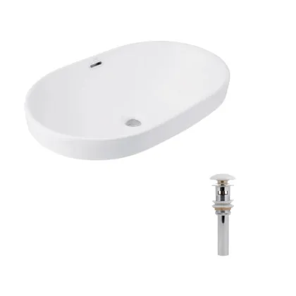 Комплект Qtap Leo: Раковина врізна 610x405x185 мм, White, овальна + Донний клапан Pop-up PU02O