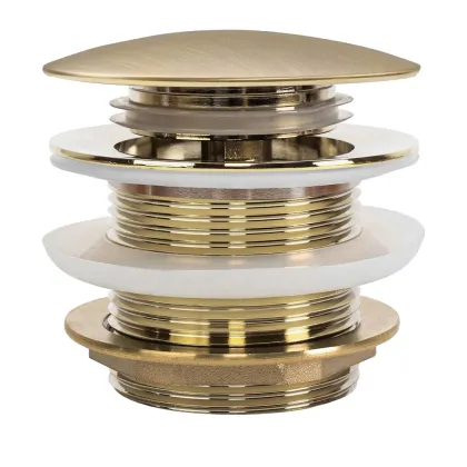 Донний клапан для ванни VBI BRUSHED GOLD click-clack, універсальний