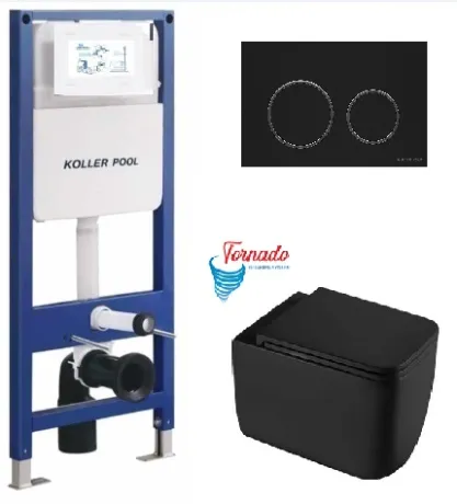 Інсталяція KollerPool AQUA LINE + TWIST Black панель змиву + підвісний унітаз KVADRO START Black matt з сидінням Soft-close ( змив Tornado )