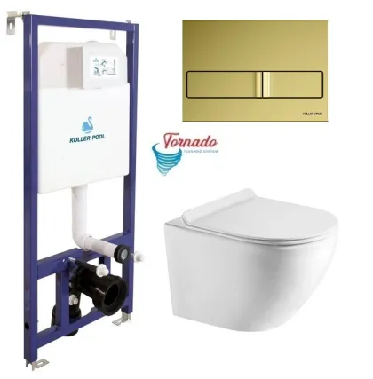 Інсталяція Koller Pool Dune 1200SL + Neon Gold панель змиву + підвісний унітаз Round Smart з сидінням Soft-close ( змив Tornado 3,0 )