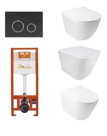 Набір: Qtap Tern + Jay + Swan Ultra Quiet підвісні унітази + Nest комплект інсталяції 4в1 (клавіша кругла Black mat)