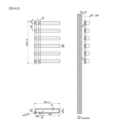 Рушникосушка дизайнерська IDEALE GIA 12 6/850/500 антрацит — Photo 1