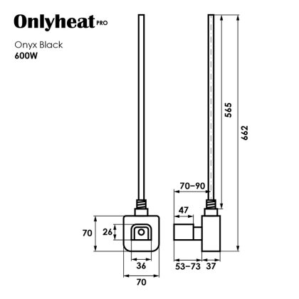 Тен для рушникосушки Pro Onlyheat Onyx Black 0,6 кВт 1/2&quot; з трійник/ПРИХ МОНТ/земний тен (8/32) — Photo 3