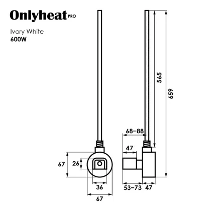 Тін для рушникосушки Pro Onlyheat Ivory White 0,6 кВт 1/2" /ПРИХ МОНТ/земний тен з WIFI (8/32) — Photo 3