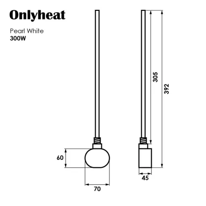 Тін для рушникосушки Onlyheat Pearl White 0,3 кВт 1/2" з трійником 31.5 см (1/24 шт) — Photo 1