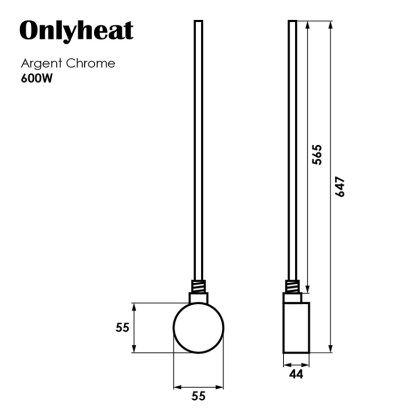 Тін для рушникосушки Onlyheat Argent Chrome 0,6 кВт 1/2&quot; з трійником 53,5 см (1/24 шт) — Photo 3