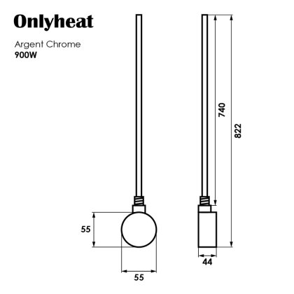 Тін для рушникосушки Onlyheat Argent Chrome 0,9 кВт 1/2&quot; з трійником 76 см (1/24шт) — Photo 3