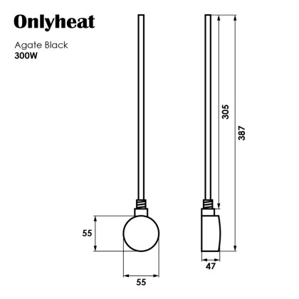 Тін для рушникосушки Onlyheat Agate Black 0,3 кВт 1/2&quot; з трійником 31.5 см (1/24 шт) — Photo 3