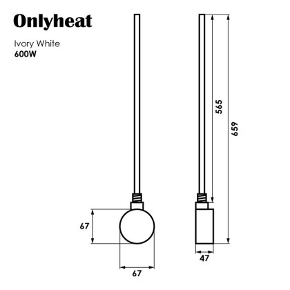 Тін до рушникосушки Onlyheat Ivory White 0,6 кВт 1/2&quot; з трійником 53,5 см WIFI (1/24 шт) — Photo 3