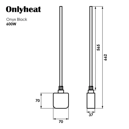 Тен до рушникосушки Onlyheat Onyx Black 0,6 кВт 1/2" з трійником 53,5 см (1/24 шт) — Photo 3