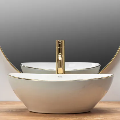 Умивальник (раковина) REA SOFIA WHITE GOLD EDGE накладний — Photo 4