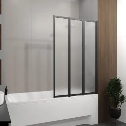 Шторка на ванну трьохелементна Style 1000х1500мм (right) black matt, скло 4мм grape — Photo 1