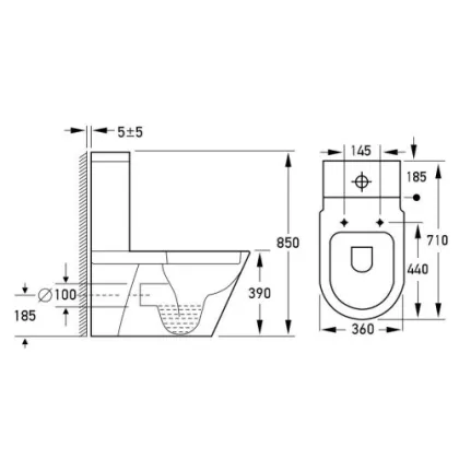 NEMO Rimless компакт 71*36*85см напольный гор. выпуск Rimless, нижний подвод,бачок 3/4,5 л, сиденье твердое Slim slow-closing — Photo 2