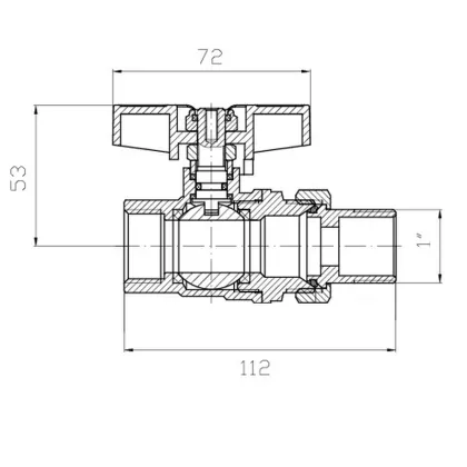 Кран з американкою Koer Extreme KE.227-25 - 1" ручка "метелик" червона (KR5767) — Photo 3