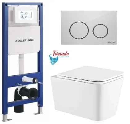 Інсталяція KollerPool AQUA LINE + TWIST White панель змиву + підвісний унітаз KVADRO з сидінням Soft-close ( змив Tornado )