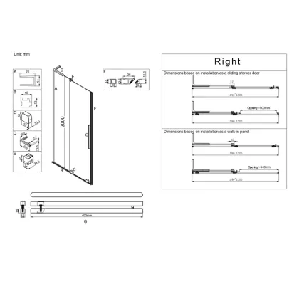 Двері у нішу Walk-In розсувні Koer SR SD07-120x200-R-TR-12 прозоре скло Easy Clean 8мм Матове золото (KR5774) — Photo 4