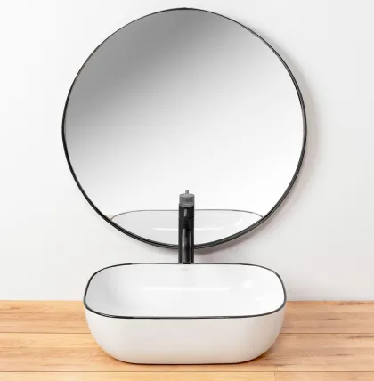 Умивальник REA MARBEL WHITE BLACK EDGE накладний * — Photo 2