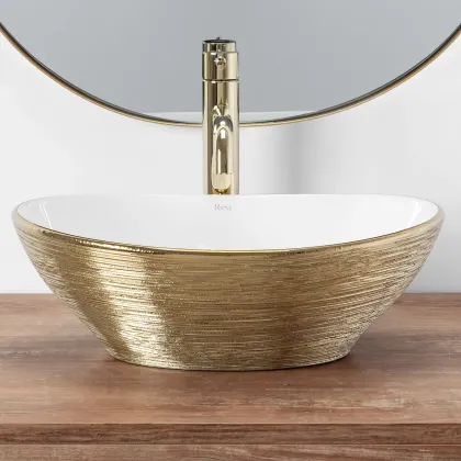 Умивальник (раковина) REA SOFIA BRUSHED GOLD WHITE накладний * — Photo 4