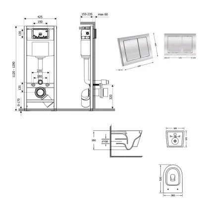 Готове рішення Qtap для ванної кімнати: підвісний унітаз Jay Ultra Quiet 520x360x320 + комплект інсталяції Nest 4 в 1 (квадратна клавіша Chrome) — Photo 1