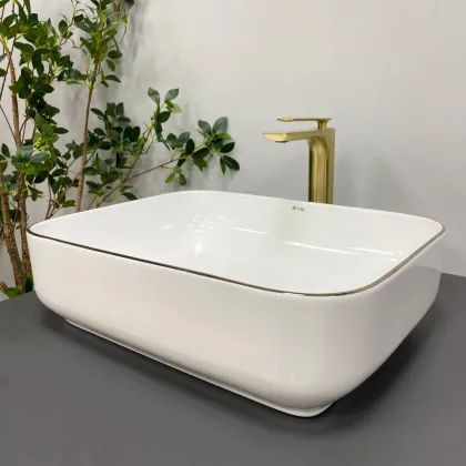 Умивальник (раковина) VBI PALERMO WHITE ROSE GOLD EDGE накладний — Photo 4
