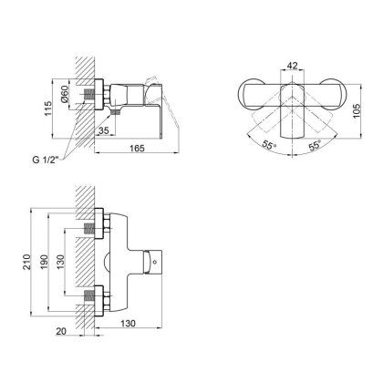 Змішувач для душу Qtap Lipno QTLIPNO4023101G Graphite — Photo 1