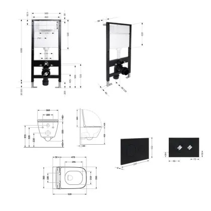 Готове рішення Qtap для ванної кімнати: підвісний унітаз Crow Rimless 520x360x290 + комплект інсталяції Standard (кругла клавіша Black) — Photo 1