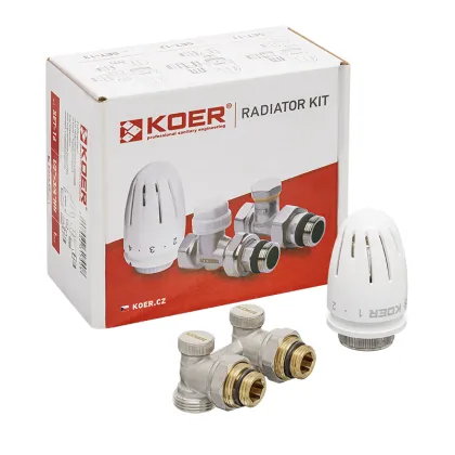 Комплект для нижньої підкл. радіатора Koer SET-21 - 1/2"x3/4" (кутовий) з термоголовкою ЗЗ (KR3173) — Photo 2