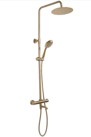 Душовий гарнітур REA LUNGO BRUSHED GOLD матове золото з термостатом та виливом — Photo 1