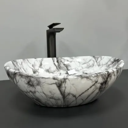 Умивальник (раковина) VBI PARMA STATUARIO BLACK VEINS GLOSSY накладний — Photo 2
