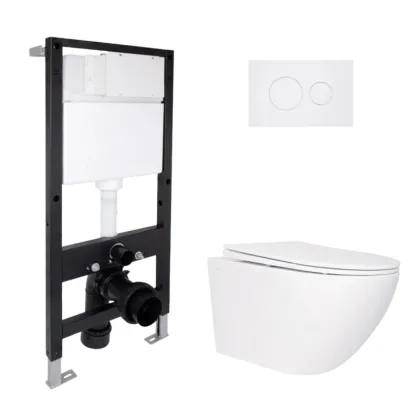 Готове рішення Qtap для ванної кімнати: підвісний унітаз Jay Rimless 520x360x320 + комплект інсталяції Standard (кругла клавіша White)