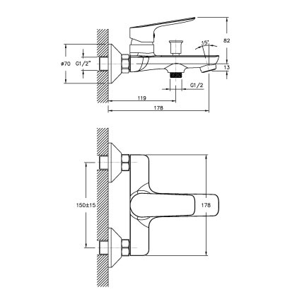 KIT 300901 набір змішувачів (3 в 1), змішувач для умивальника, змішувач для ванни, душовий гарнітур — Photo 4