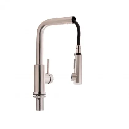 Змішувач для кухні Qtap Karuska з висувним виливом QTKAR91103FN Brushed Nickel PVD — Photo 2
