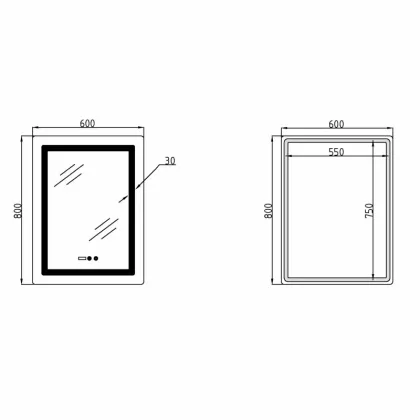 Дзеркало Lidz Kubis (KU2) 600х800 з годинником, з LED-підсвічуванням Touch, з антизапотіванням, з димером, рег. яскравості LDKU600800CL49280 — Photo 1