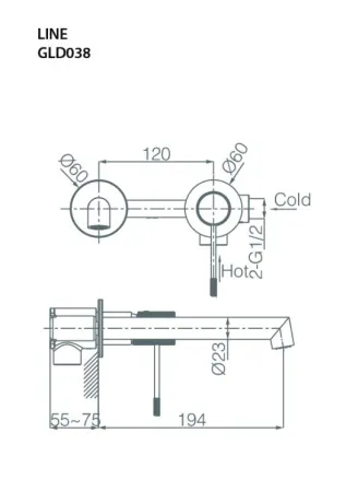 IMEX LINE MATT GRAY/CHAMPAGNE Змішувач для умивальника зі стіни, матовий сірий/шампань — Photo 2