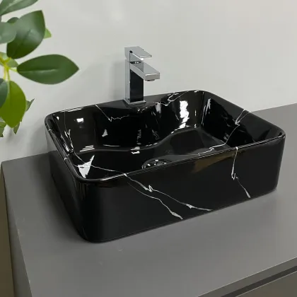 Умивальник (раковина) VBI FORLI BLACK MARMO GLOSSY накладний — Photo 1