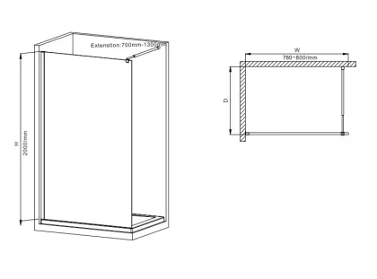 Душова перегородка Mixxus Premium FLAT SP02-80x200-TR Black Walk-In прозоре скло 8мм (MI6854) — Photo 2