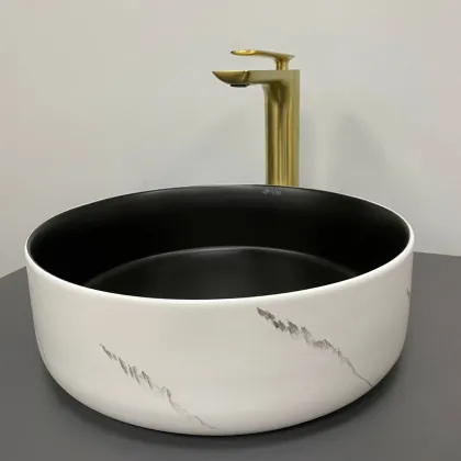 Умивальник (раковина) VBI PRATO WHITE BLACK MARBLE MATT накладний — Photo 1