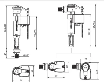 Комплект арматури Koer KT-0301-1/2" (спускна 2-х + наповнювальна з універс. підключенням) (KR5058) — Photo 2
