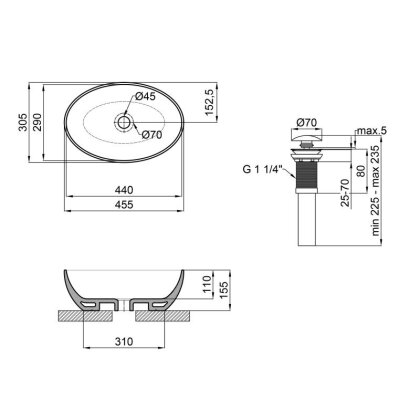 Раковина-чаша Qtap Leo 450х305х160 Matt black з донним клапаном QT1111A052MB — Photo 1