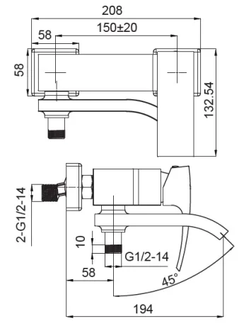Змішувач для ванни Koer KB-41007-04 з коротким виливом (Колір хром+білий) (KR5157) — Photo 1
